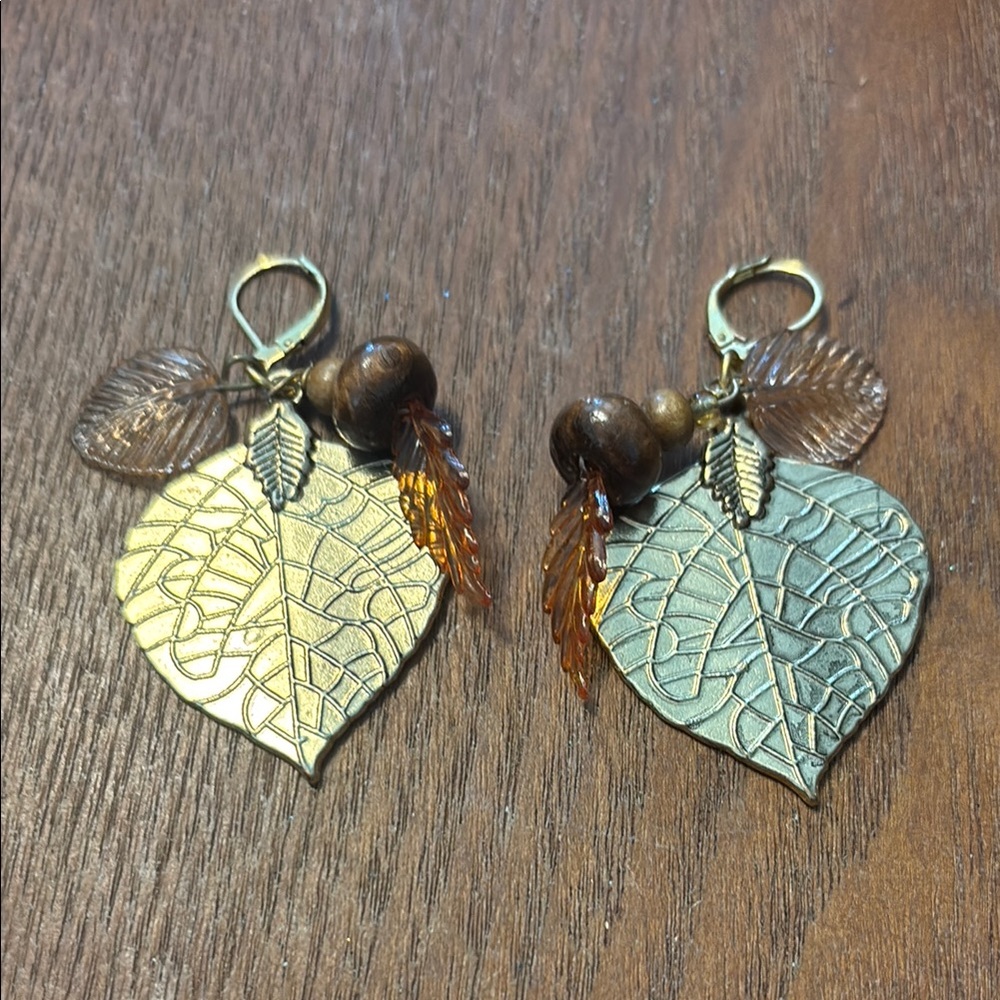 Artisan Gold and Brown Leaf Earrings with Rustic Charm